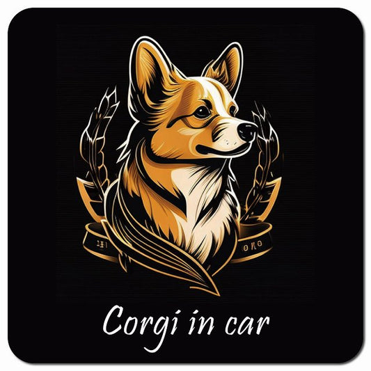 Dog in Car イラスト付 コーギー Bタイプ 車用 マグネット 13x13cm 正方形 カーマグネット 表示プレート