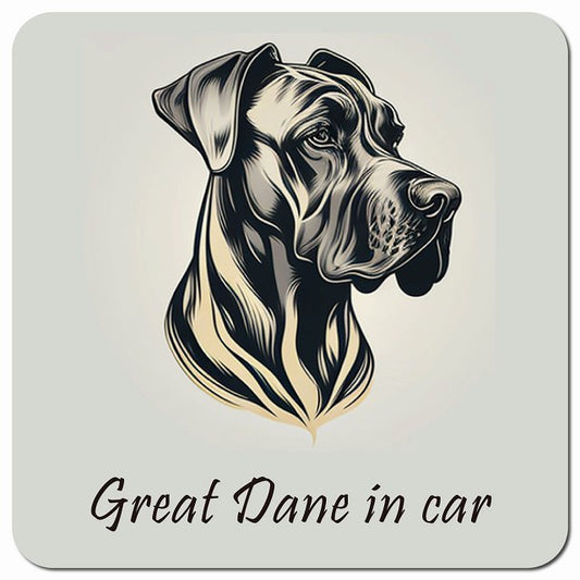 Dog in Car イラスト付 グレートデン Aタイプ 車用 マグネット 13x13cm 正方形 カーマグネット 表示プレート