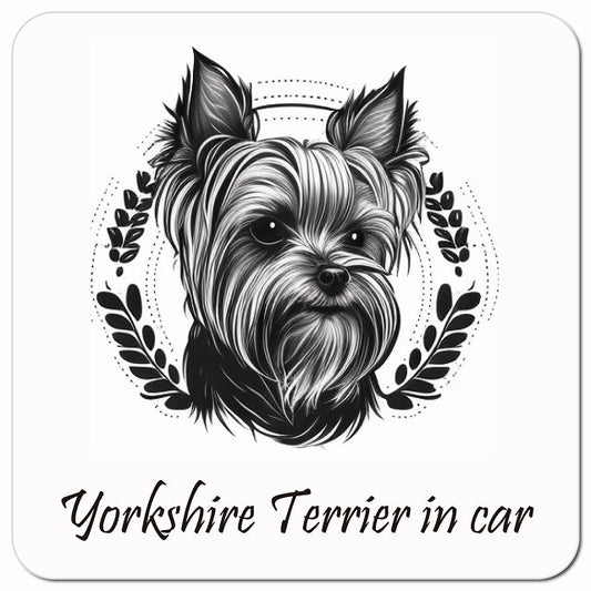 Dog in Car イラスト付 ヨークシャーテリア Bタイプ 車用 マグネット 13x13cm 正方形 カーマグネット 表示プレート