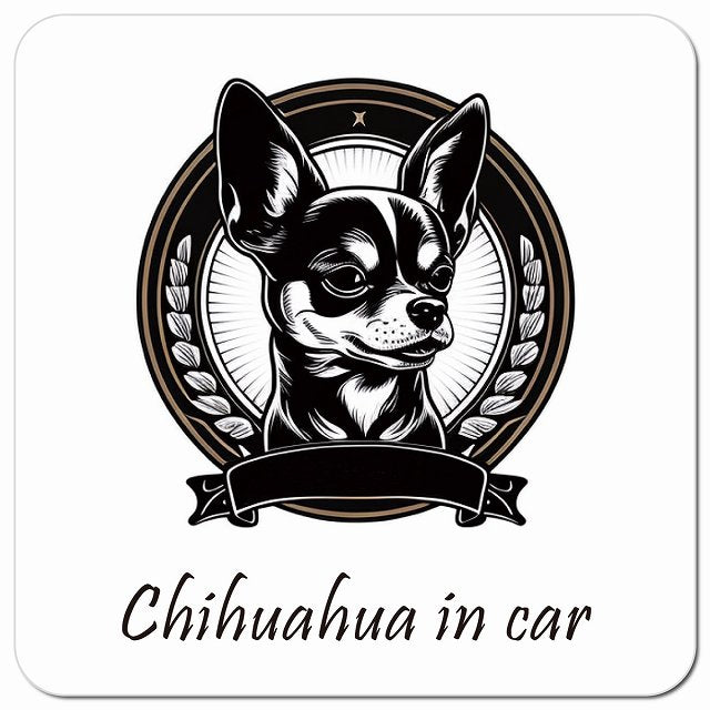 Dog in Car イラスト付 チワワ Aタイプ 車用 マグネット 13x13cm 正方形 カーマグネット 表示プレート