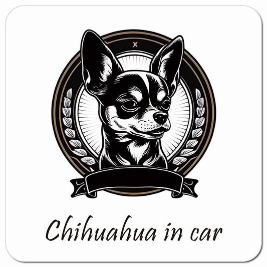 Dog in Car イラスト付 チワワ Aタイプ 車用 マグネット 13x13cm 正方形 カーマグネット 表示プレート