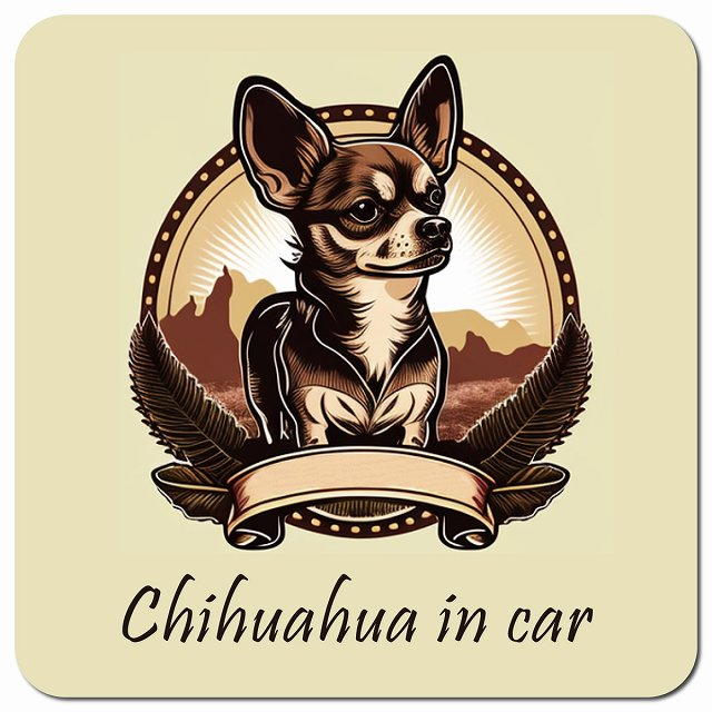 Dog in Car イラスト付 チワワ Bタイプ 車用 マグネット 13x13cm 正方形 カーマグネット 表示プレート