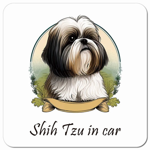 Dog in Car イラスト付 シーズー Aタイプ 車用 マグネット 13x13cm 正方形 カーマグネット 表示プレート