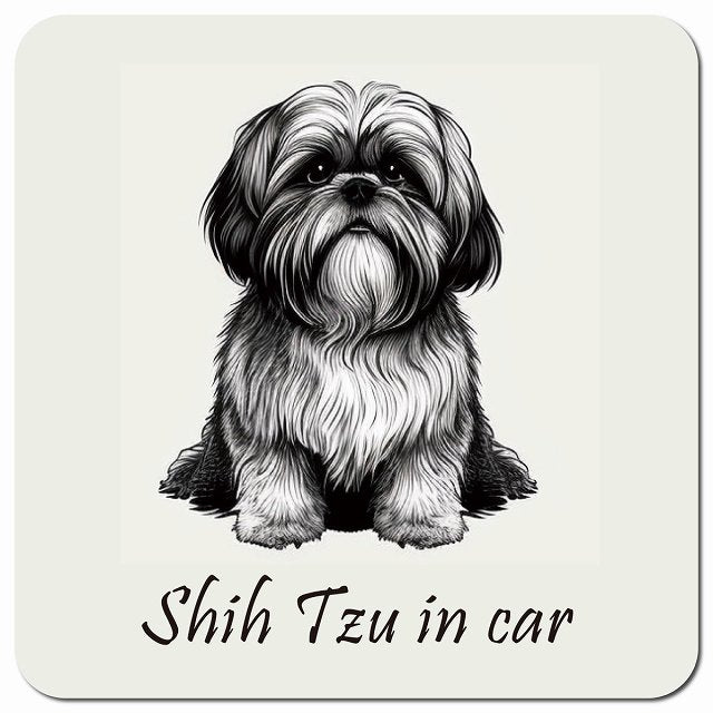 Dog in Car イラスト付 シーズー Bタイプ 車用 マグネット 13x13cm 正方形 カーマグネット 表示プレート