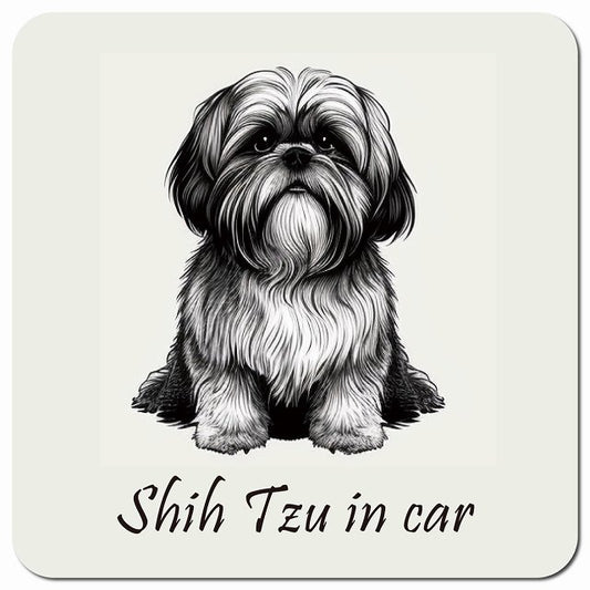 Dog in Car イラスト付 シーズー Bタイプ 車用 マグネット 13x13cm 正方形 カーマグネット 表示プレート