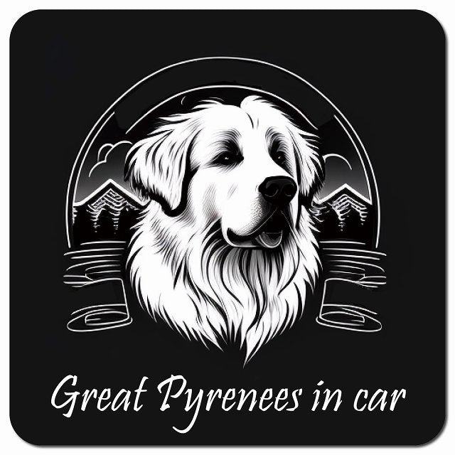 Dog in Car イラスト付 グレートピレニーズ Aタイプ 車用 マグネット 13x13cm 正方形 カーマグネット 表示プレート