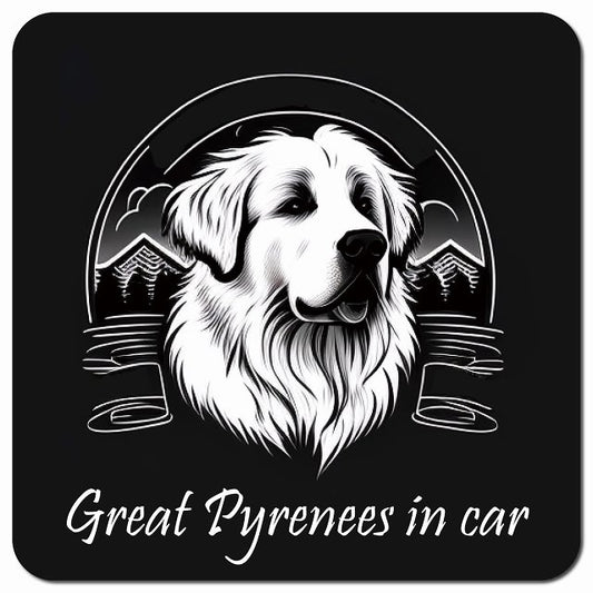 Dog in Car イラスト付 グレートピレニーズ Aタイプ 車用 マグネット 13x13cm 正方形 カーマグネット 表示プレート