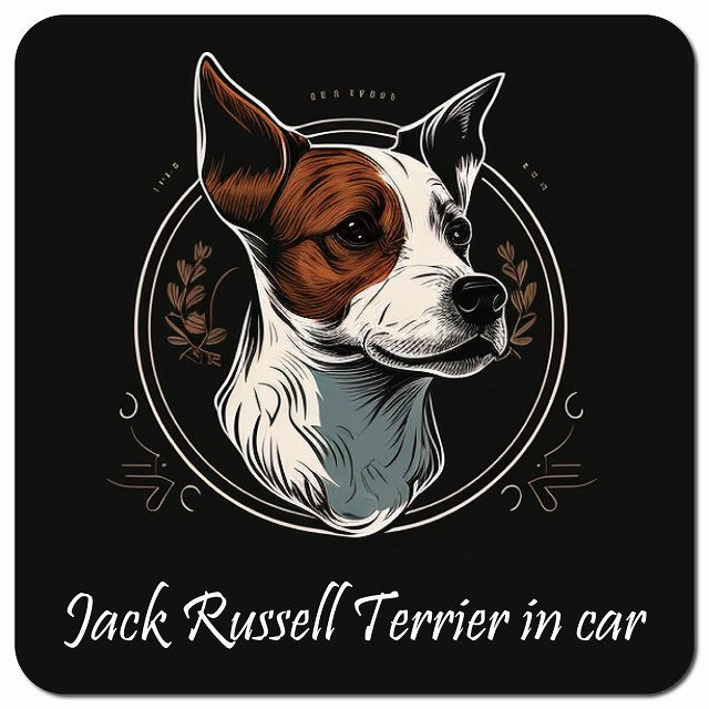 Dog in Car イラスト付 ジャックラッセルテリア Aタイプ 車用 マグネット 13x13cm 正方形 カーマグネット 表示プレート
