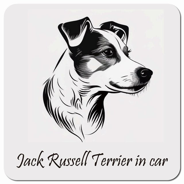 Dog in Car イラスト付 ジャックラッセルテリア Bタイプ 車用 マグネット 13x13cm 正方形 カーマグネット 表示プレート