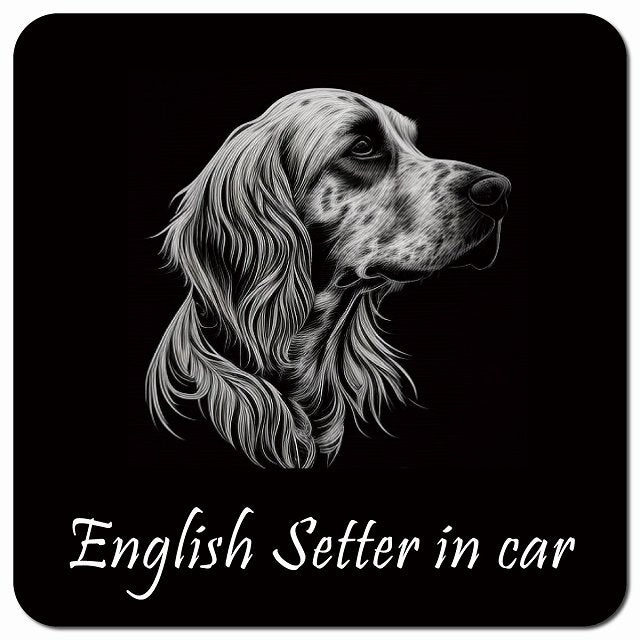 Dog in Car イラスト付 イングリッシュセター Bタイプ 車用 マグネット 13x13cm 正方形 カーマグネット 表示プレート