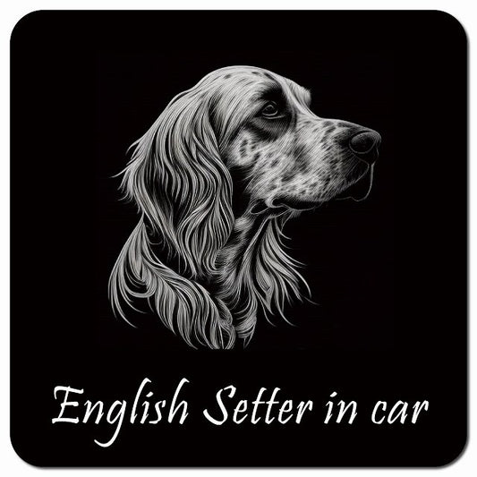 Dog in Car イラスト付 イングリッシュセター Bタイプ 車用 マグネット 13x13cm 正方形 カーマグネット 表示プレート