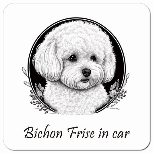 Dog in Car イラスト付 ビションフリーゼ Aタイプ 車用 マグネット 13x13cm 正方形 カーマグネット 表示プレート