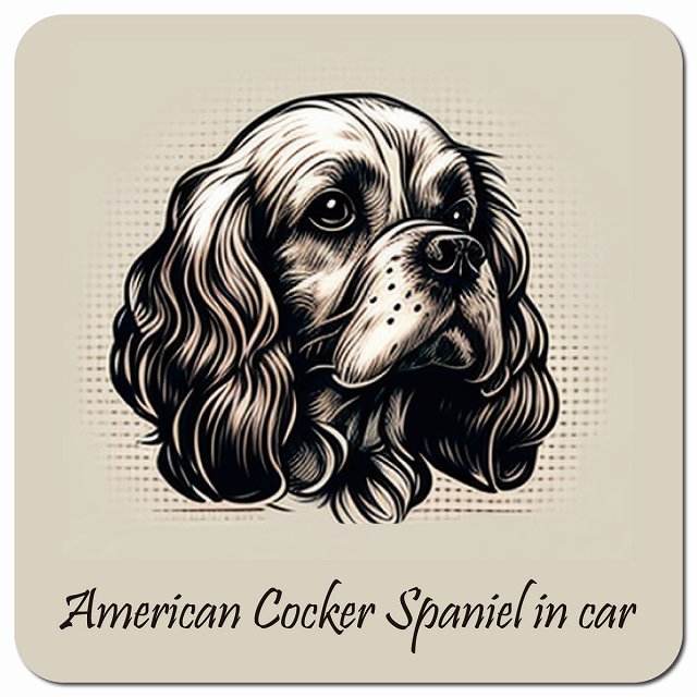 Dog in Car イラスト付 アメリカンコッカースパニエル Aタイプ 車用 マグネット 13x13cm 正方形 カーマグネット 表示プレート