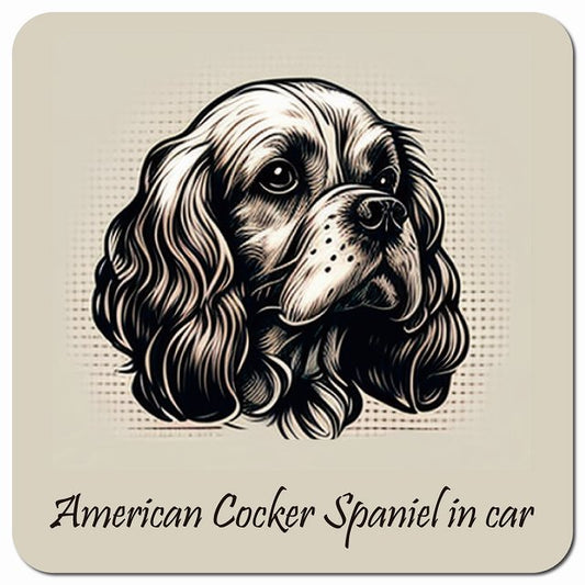 Dog in Car イラスト付 アメリカンコッカースパニエル Aタイプ 車用 マグネット 13x13cm 正方形 カーマグネット 表示プレート