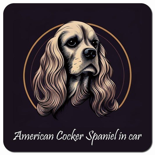 Dog in Car イラスト付 アメリカンコッカースパニエル Bタイプ 車用 マグネット 13x13cm 正方形 カーマグネット 表示プレート
