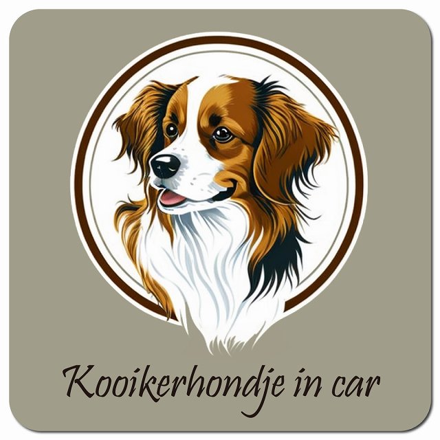 Dog in Car イラスト付 コーイケルホーンディエ Aタイプ 車用 マグネット 13x13cm 正方形 カーマグネット 表示プレート