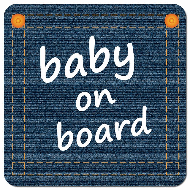 baby on board デニム デザイン Aタイプ 小文字 車用 マグネット 13x13cm 正方形 カーマグネット 表示プレート