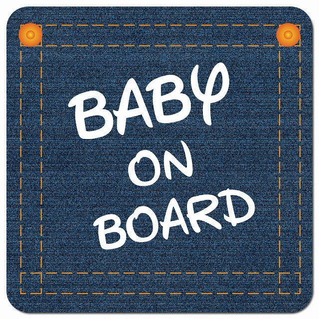 BABY ON BOARD デニム デザイン Bタイプ 大文字 車用 マグネット 13x13cm 正方形 カーマグネット 表示プレート