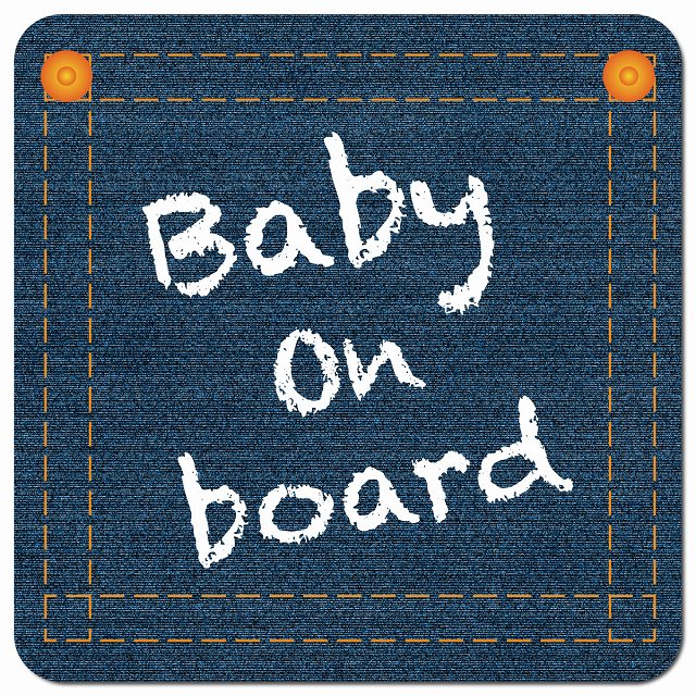 baby on board デニム デザイン Cタイプ チョーク書き風 車用 マグネット 13x13cm 正方形 カーマグネット 表示プレート