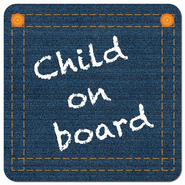 child on board デニム デザイン Cタイプ チョーク書き風 車用 マグネット 13x13cm 正方形 カーマグネット 表示プレート