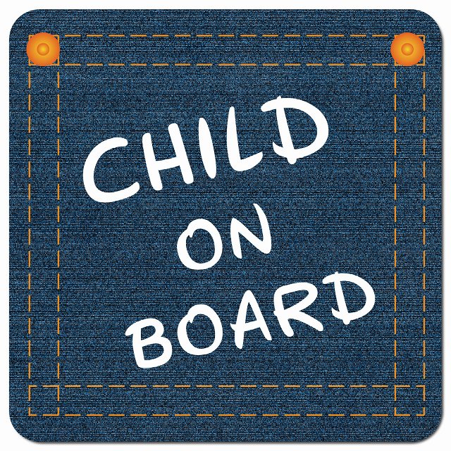 CHILD ON BOARD デニム デザイン Bタイプ 大文字 車用 マグネット 13x13cm 正方形 カーマグネット 表示プレート