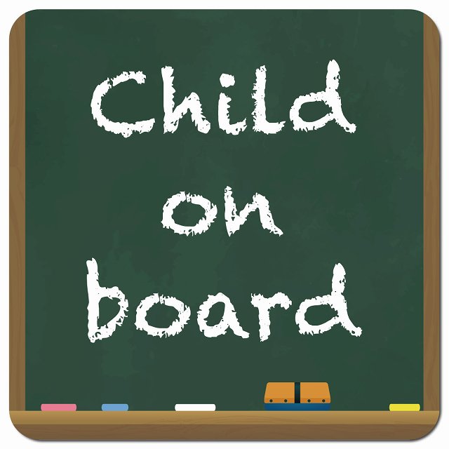 child on board 黒板 デザイン グリーン 車用 マグネット 13x13cm 正方形 カーマグネット 表示プレート