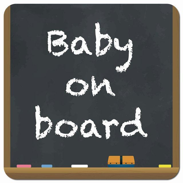 baby on board 黒板 デザイン ブラック 車用 マグネット 13x13cm 正方形 カーマグネット 表示プレート