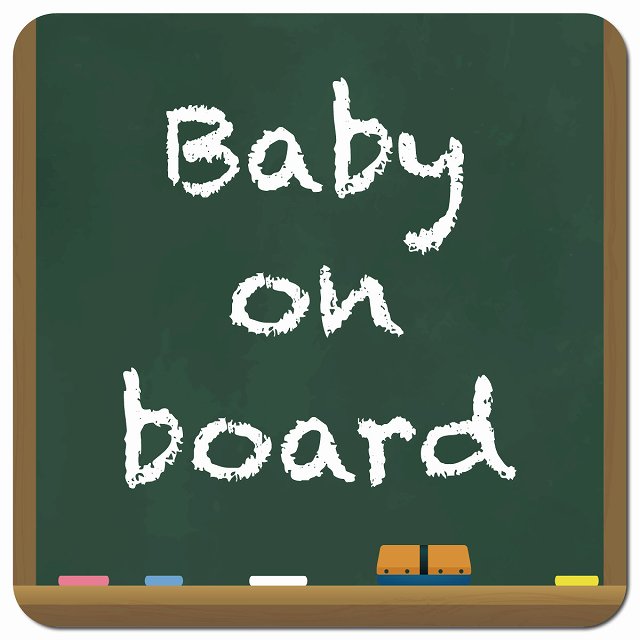 baby on board 黒板 デザイン グリーン 車用 マグネット 13x13cm 正方形 カーマグネット 表示プレート