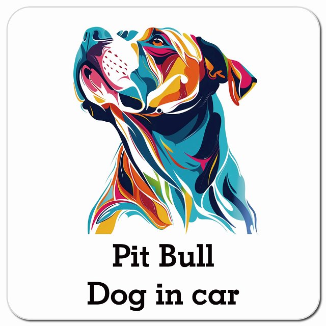Dog in car Pit Bull ピットブル Dタイプ ポップアート風 車用 マグネット 13x13cm 正方形 カーマグネット 表示プレート