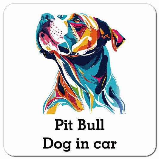 Dog in car Pit Bull ピットブル Dタイプ ポップアート風 車用 マグネット 13x13cm 正方形 カーマグネット 表示プレート