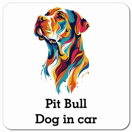 Dog in car Pit Bull ピットブル Eタイプ ポップアート風 車用 マグネット 13x13cm 正方形 カーマグネット 表示プレート