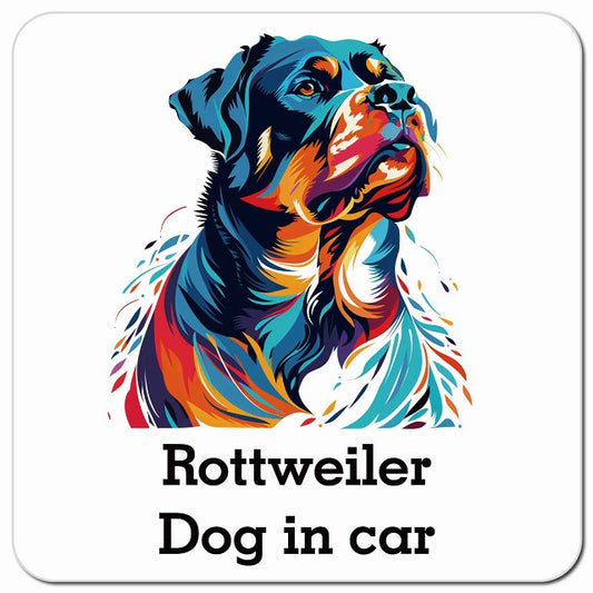 Dog in car Rottweiler ロットワイラー Dタイプ ポップアート風 車用 マグネット 13x13cm 正方形 カーマグネット 表示プレート