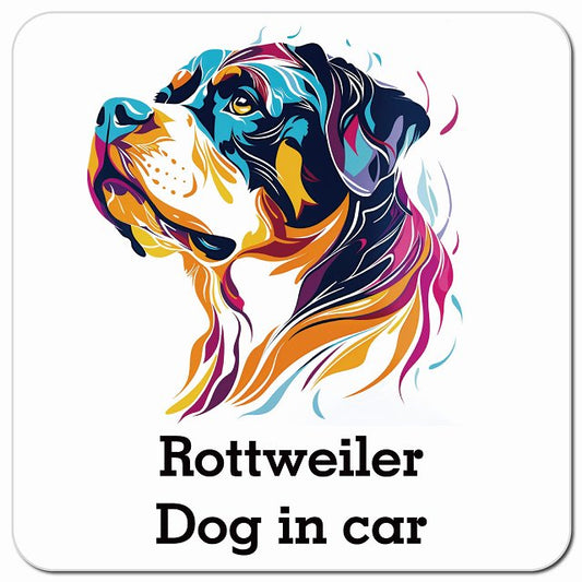 Dog in car Rottweiler ロットワイラー Eタイプ ポップアート風 車用 マグネット 13x13cm 正方形 カーマグネット 表示プレート