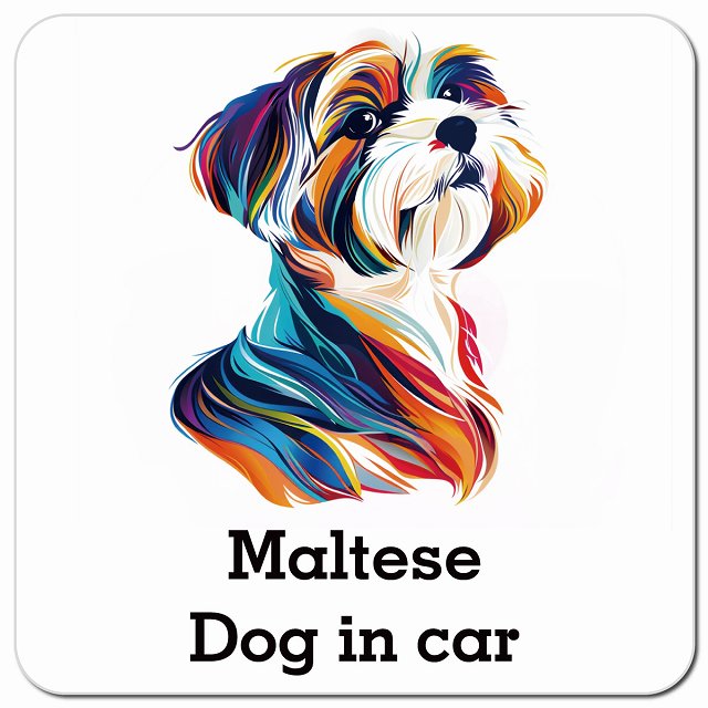 Dog in car Maltese マルチーズ Eタイプ ポップアート風 車用 マグネット 13x13cm 正方形 カーマグネット 表示プレート