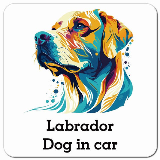 Dog in car Labrador ラブラドール Dタイプ ポップアート風 車用 マグネット 13x13cm 正方形 カーマグネット 表示プレート