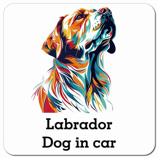 Dog in car Labrador ラブラドール Eタイプ ポップアート風 車用 マグネット 13x13cm 正方形 カーマグネット 表示プレート