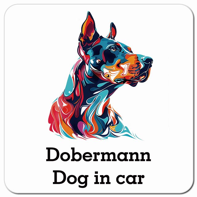 Dog in car Doberman ドーベルマン Dタイプ ポップアート風 車用 マグネット 13x13cm 正方形 カーマグネット 表示プレート