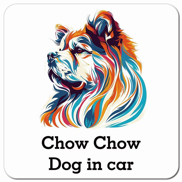 Dog in car Chow チャウチャウ Dタイプ ポップアート風 車用 マグネット 13x13cm 正方形 カーマグネット 表示プレート
