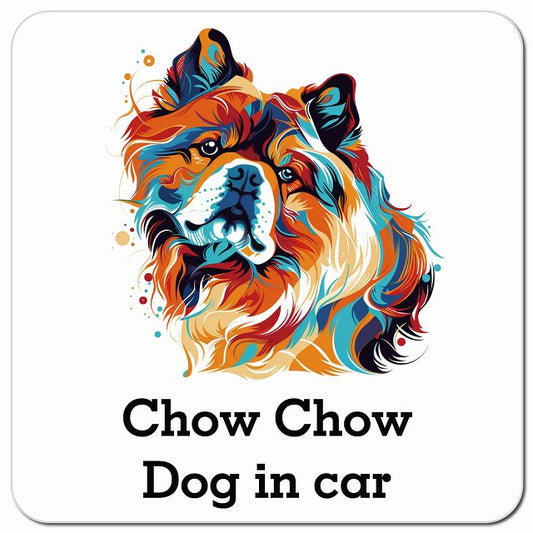 Dog in car Chow チャウチャウ Eタイプ ポップアート風 車用 マグネット 13x13cm 正方形 カーマグネット 表示プレート