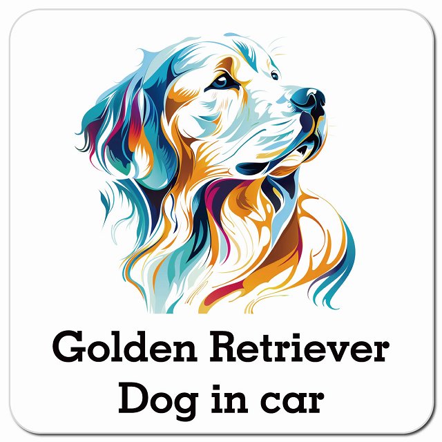 Dog in car Golden Retriever ゴールデンレトリバー Dタイプ ポップアート風 車用 マグネット 13x13cm 正方形 カーマグネット 表示プレート