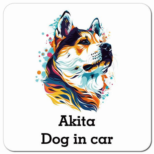 Dog in car Akita 秋田犬 Dタイプ ポップアート風 車用 マグネット 13x13cm 正方形 カーマグネット 表示プレート