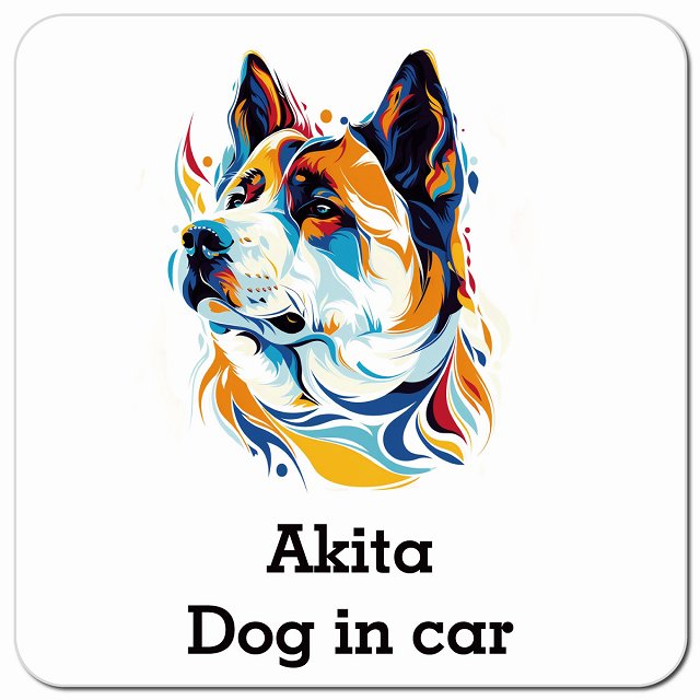 Dog in car Akita 秋田犬 Eタイプ ポップアート風 車用 マグネット 13x13cm 正方形 カーマグネット 表示プレート