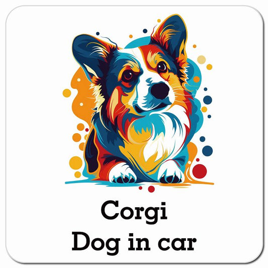 Dog in car Corgi コーギー Dタイプ ポップアート風 車用 マグネット 13x13cm 正方形 カーマグネット 表示プレート