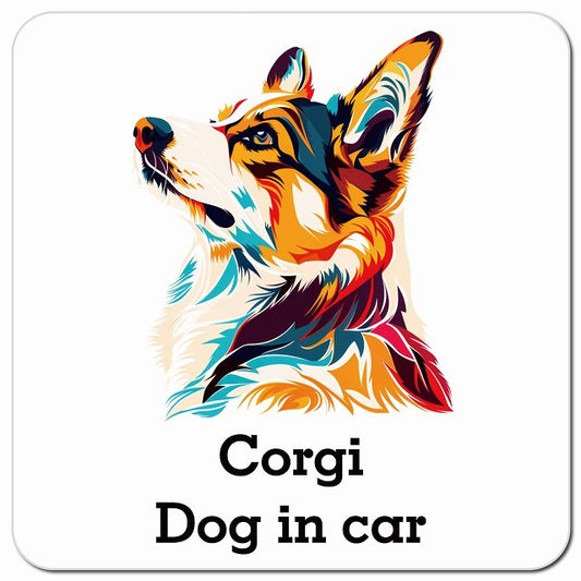 Dog in car Corgi コーギー Eタイプ ポップアート風 車用 マグネット 13x13cm 正方形 カーマグネット 表示プレート