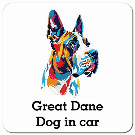 Dog in car Great Dane グレートデーン Dタイプ ポップアート風 車用 マグネット 13x13cm 正方形 カーマグネット 表示プレート