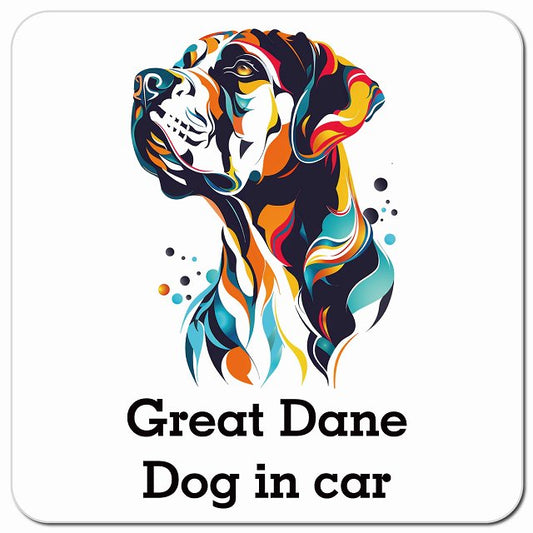Dog in car Great Dane グレートデーン Eタイプ ポップアート風 車用 マグネット 13x13cm 正方形 カーマグネット 表示プレート