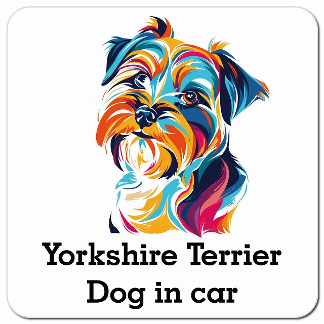 Dog in car Yorkshire Terrier ヨークシャテリア Dタイプ ポップアート風 車用 マグネット 13x13cm 正方形 カーマグネット 表示プレート
