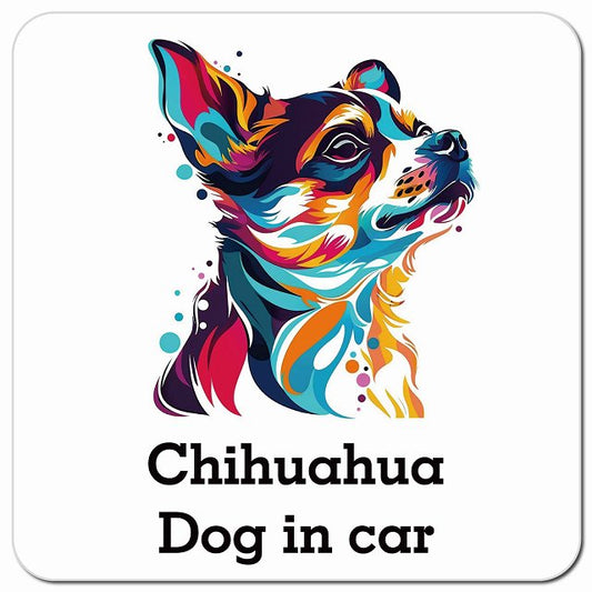 Dog in car Chihuahua チワワ Dタイプ ポップアート風 車用 マグネット 13x13cm 正方形 カーマグネット 表示プレート