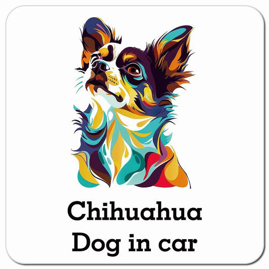 Dog in car Chihuahua チワワ Eタイプ ポップアート風 車用 マグネット 13x13cm 正方形 カーマグネット 表示プレート