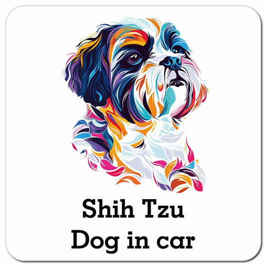 Dog in car Shih Tzu シーズー Dタイプ ポップアート風 車用 マグネット 13x13cm 正方形 カーマグネット 表示プレート